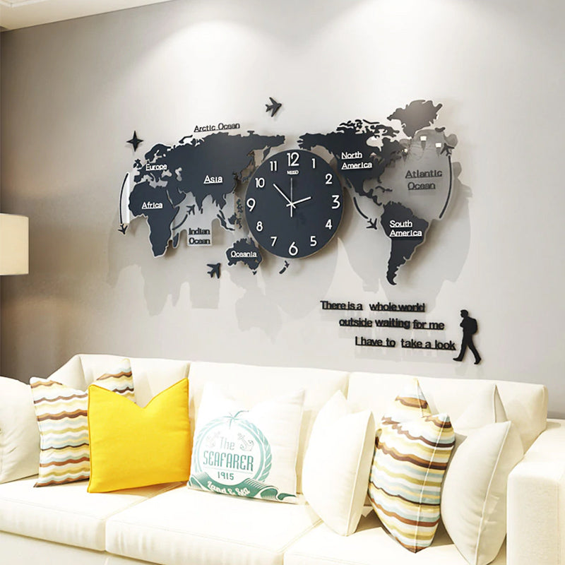 Retro World Map Wall Clock with Silent Quartz Movement 60cm