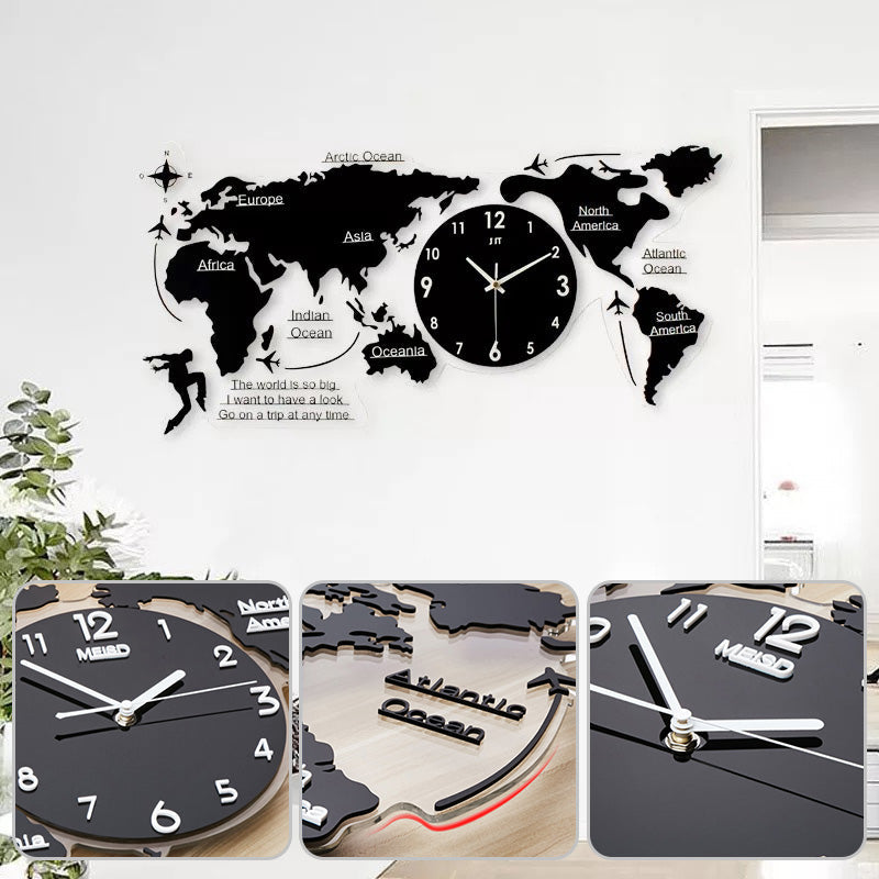 Retro World Map Wall Clock with Silent Quartz Movement 60cm