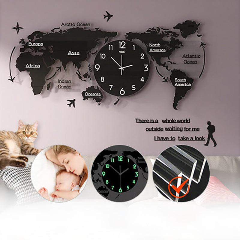 Retro World Map Wall Clock with Silent Quartz Movement 60cm