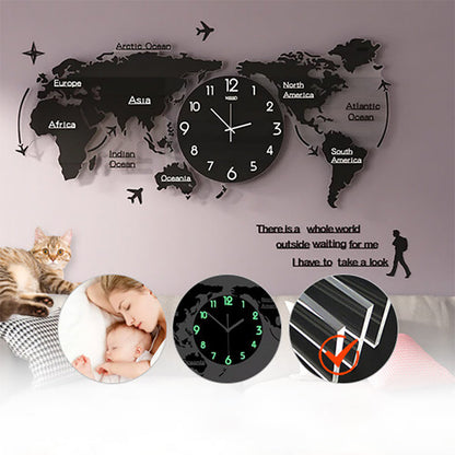 Retro World Map Wall Clock with Silent Quartz Movement 60cm