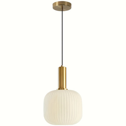 Lampada a sospensione in vetro scanalato e ottone