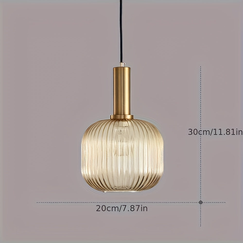 Lampada a sospensione in vetro scanalato e ottone