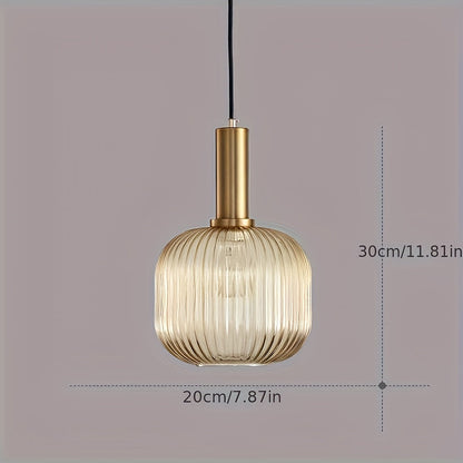 Lampada a sospensione in vetro scanalato e ottone