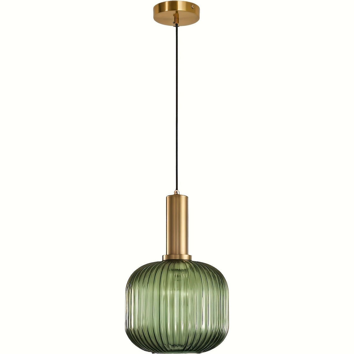 Lampada a sospensione in vetro scanalato e ottone