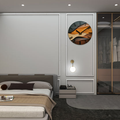 Round Artistic Wall Clock with Faux Wood Grain Design