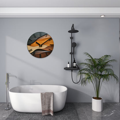 Round Artistic Wall Clock with Faux Wood Grain Design