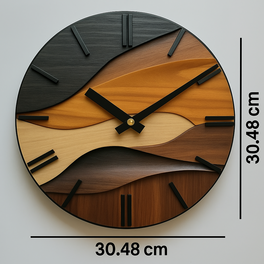Round Artistic Wall Clock with Faux Wood Grain Design
