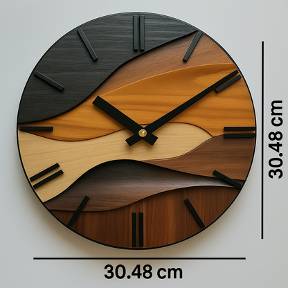 Round Artistic Wall Clock with Faux Wood Grain Design