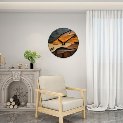 Round Artistic Wall Clock with Faux Wood Grain Design