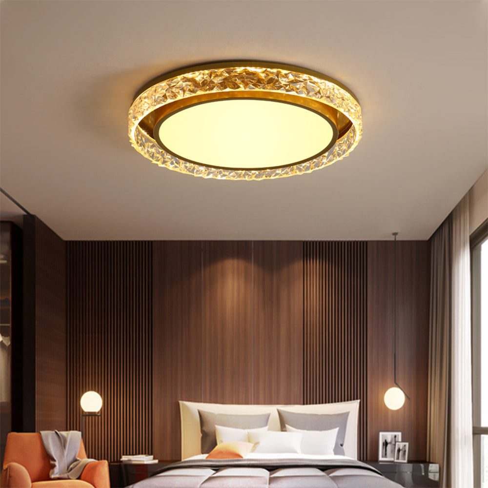 Round Crystal LED Flush Mount Ceiling Light with Remote Dimming