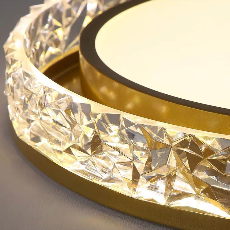 Round Crystal LED Flush Mount Ceiling Light with Remote Dimming