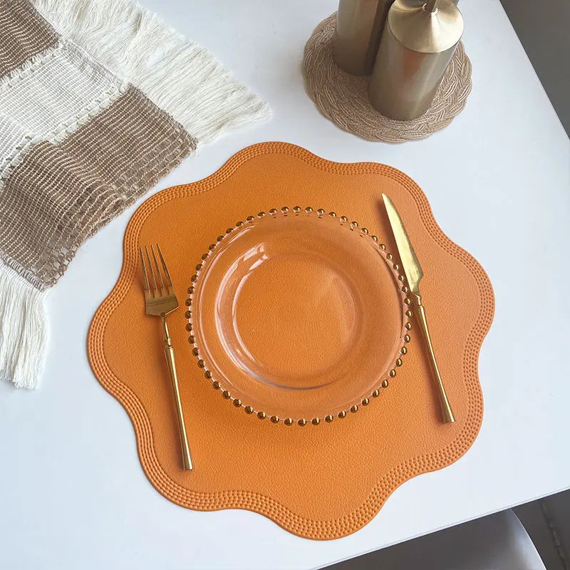 Round Embossed Flower Faux Leather Placemats