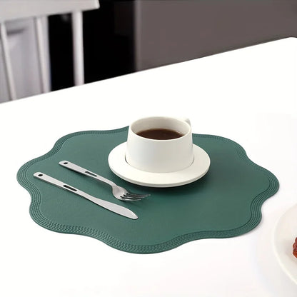 Round Embossed Flower Faux Leather Placemats