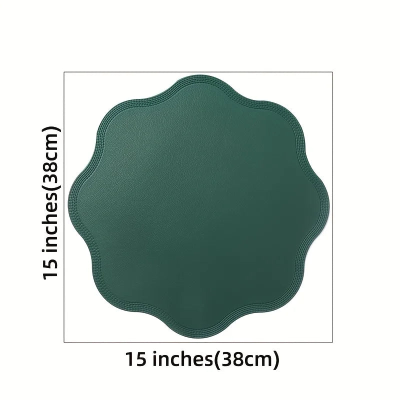 Round Embossed Flower Faux Leather Placemats
