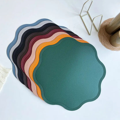 Round Embossed Flower Faux Leather Placemats