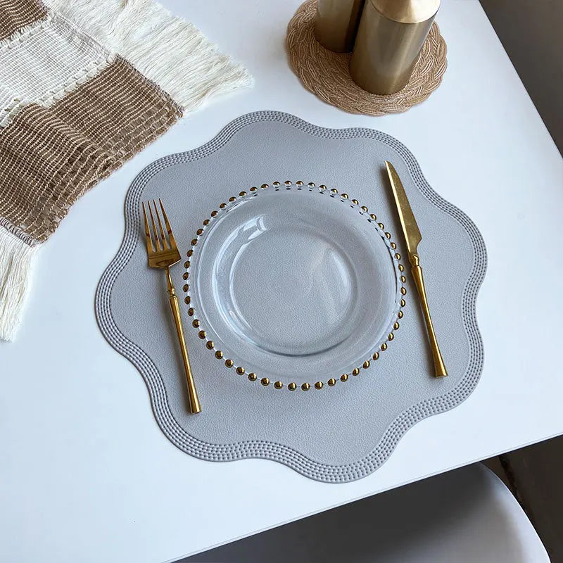 Round Embossed Flower Faux Leather Placemats