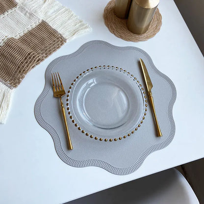 Round Embossed Flower Faux Leather Placemats