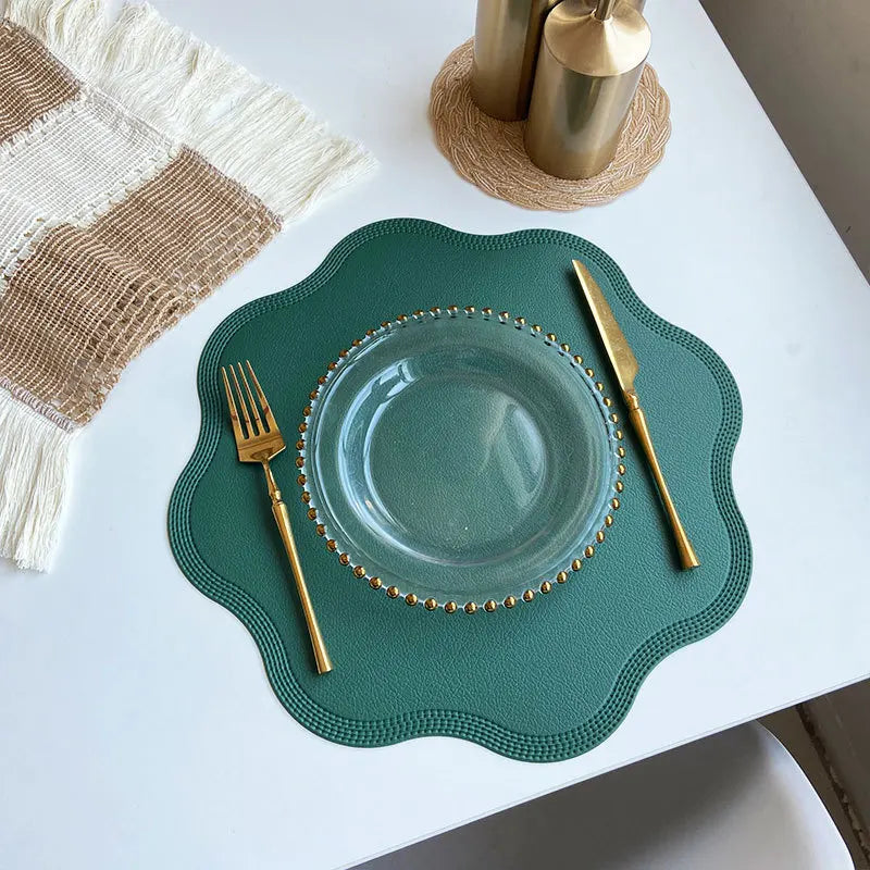 Round Embossed Flower Faux Leather Placemats