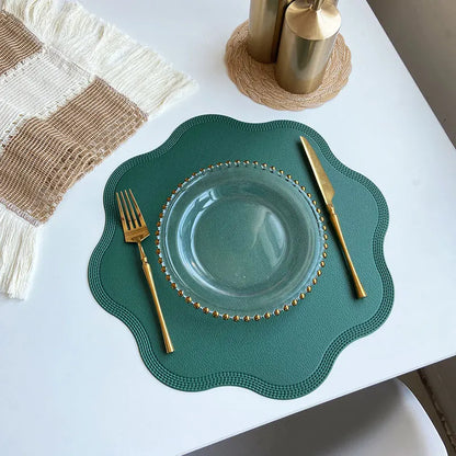 Round Embossed Flower Faux Leather Placemats