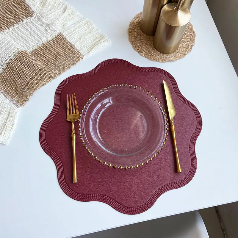 Round Embossed Flower Faux Leather Placemats
