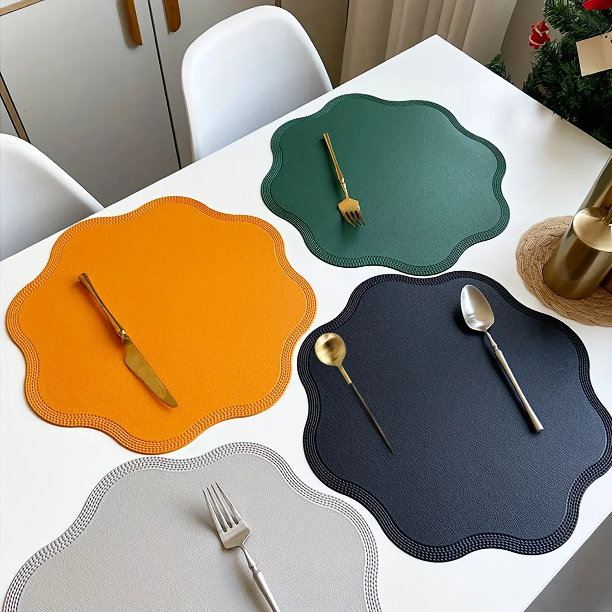 Round Embossed Flower Faux Leather Placemats