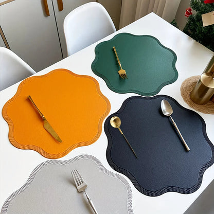 Round Embossed Flower Faux Leather Placemats