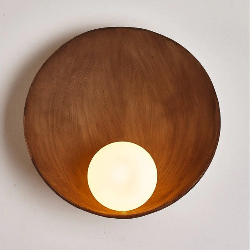 Round Resin and Iron Wall Sconce with Frosted Glass