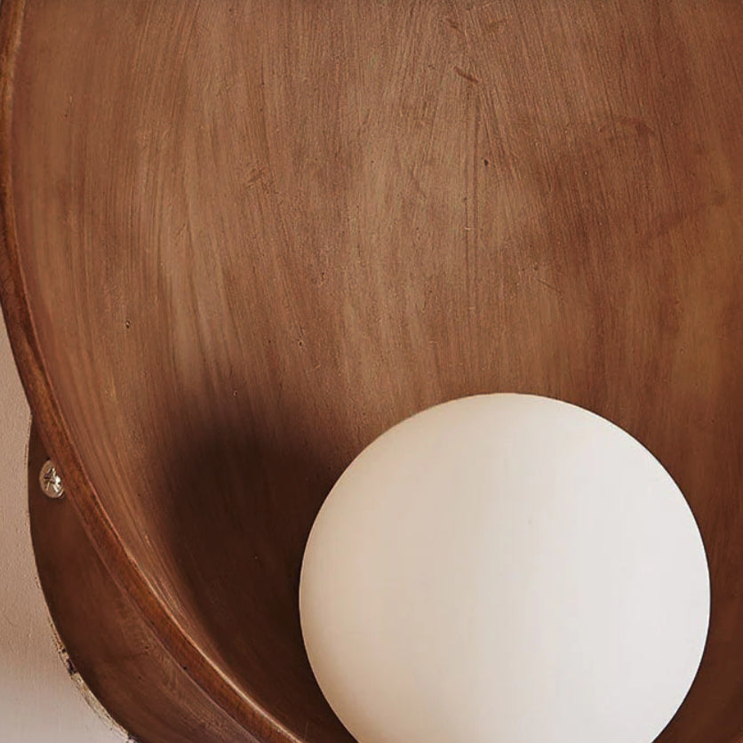Round Resin and Iron Wall Sconce with Frosted Glass