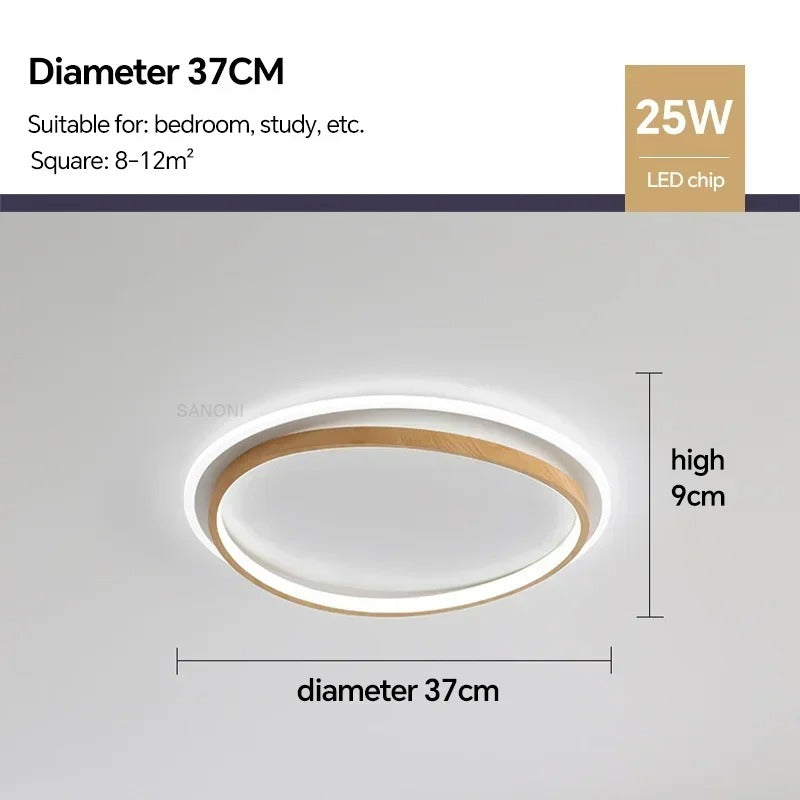 Round Walnut and Gold LED Ceiling Light