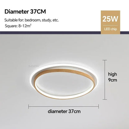 Round Walnut and Gold LED Ceiling Light