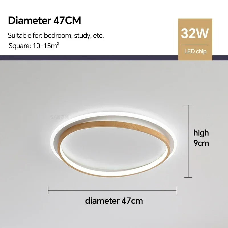 Round Walnut and Gold LED Ceiling Light