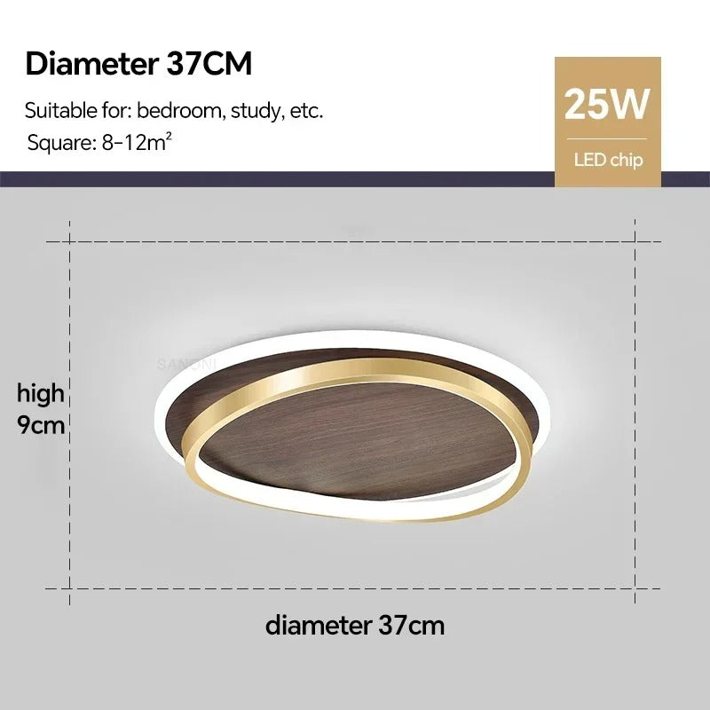 Round Walnut and Gold LED Ceiling Light