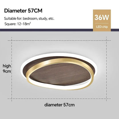 Round Walnut and Gold LED Ceiling Light
