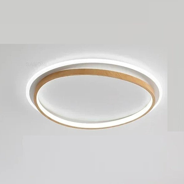 Round Walnut and Gold LED Ceiling Light