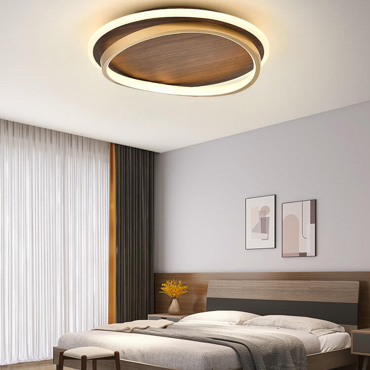 Round Walnut and Gold LED Ceiling Light