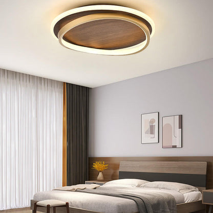 Round Walnut and Gold LED Ceiling Light