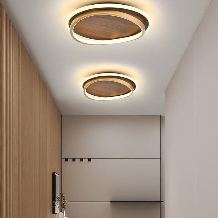 Round Walnut and Gold LED Ceiling Light
