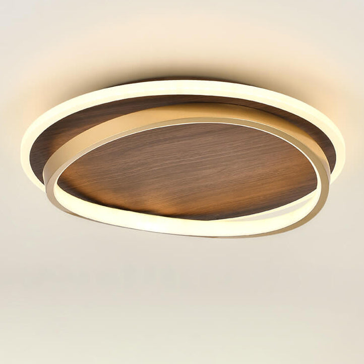Round Walnut and Gold LED Ceiling Light