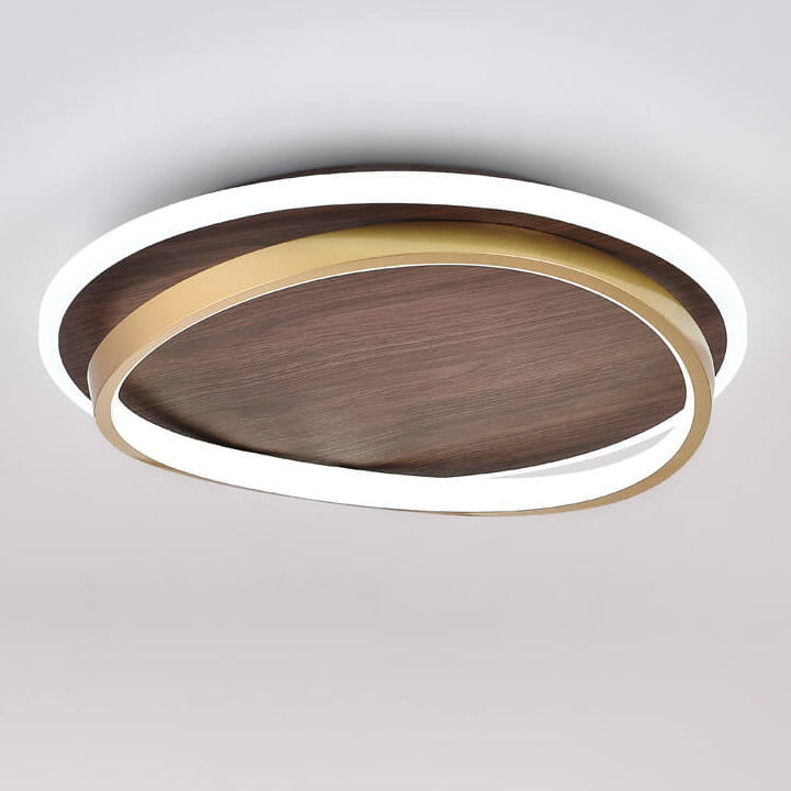 Round Walnut and Gold LED Ceiling Light