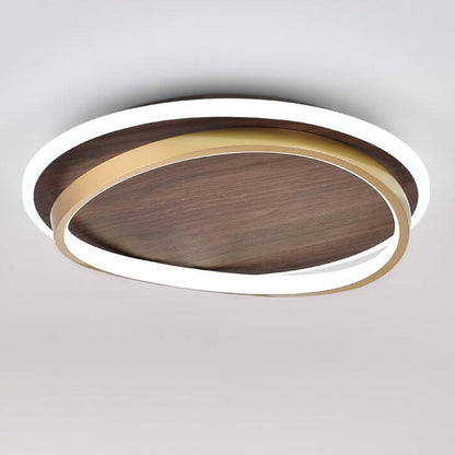 Round Walnut and Gold LED Ceiling Light