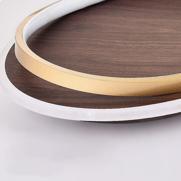 Round Walnut and Gold LED Ceiling Light