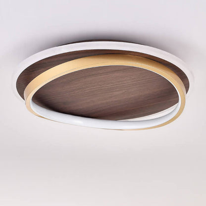 Round Walnut and Gold LED Ceiling Light