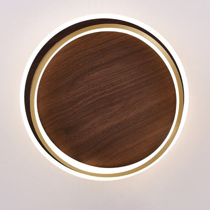 Round Walnut and Gold LED Ceiling Light