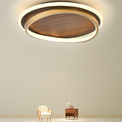 Round Walnut and Gold LED Ceiling Light