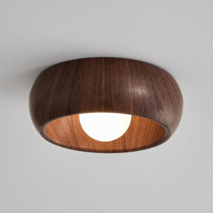 Lampada LED da soffitto rotonda in legno