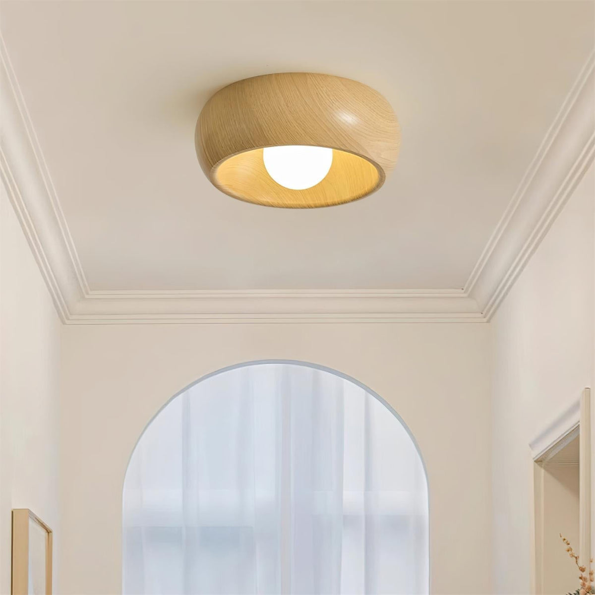 Lampada LED da soffitto rotonda in legno