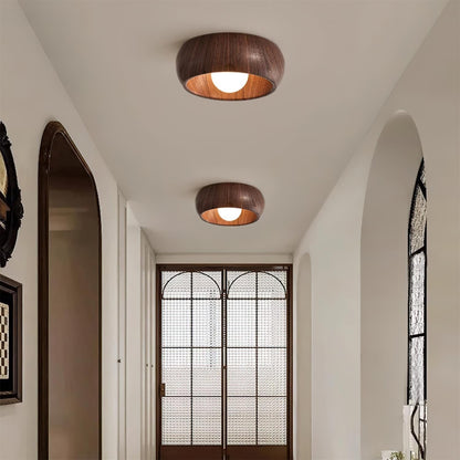 Lampada LED da soffitto rotonda in legno