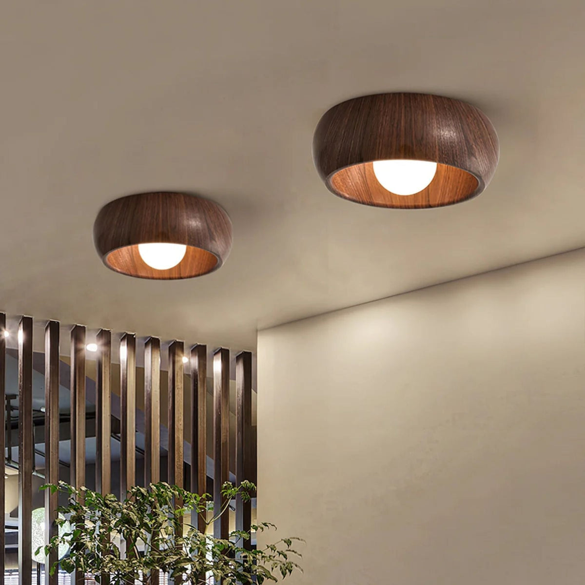 Lampada LED da soffitto rotonda in legno