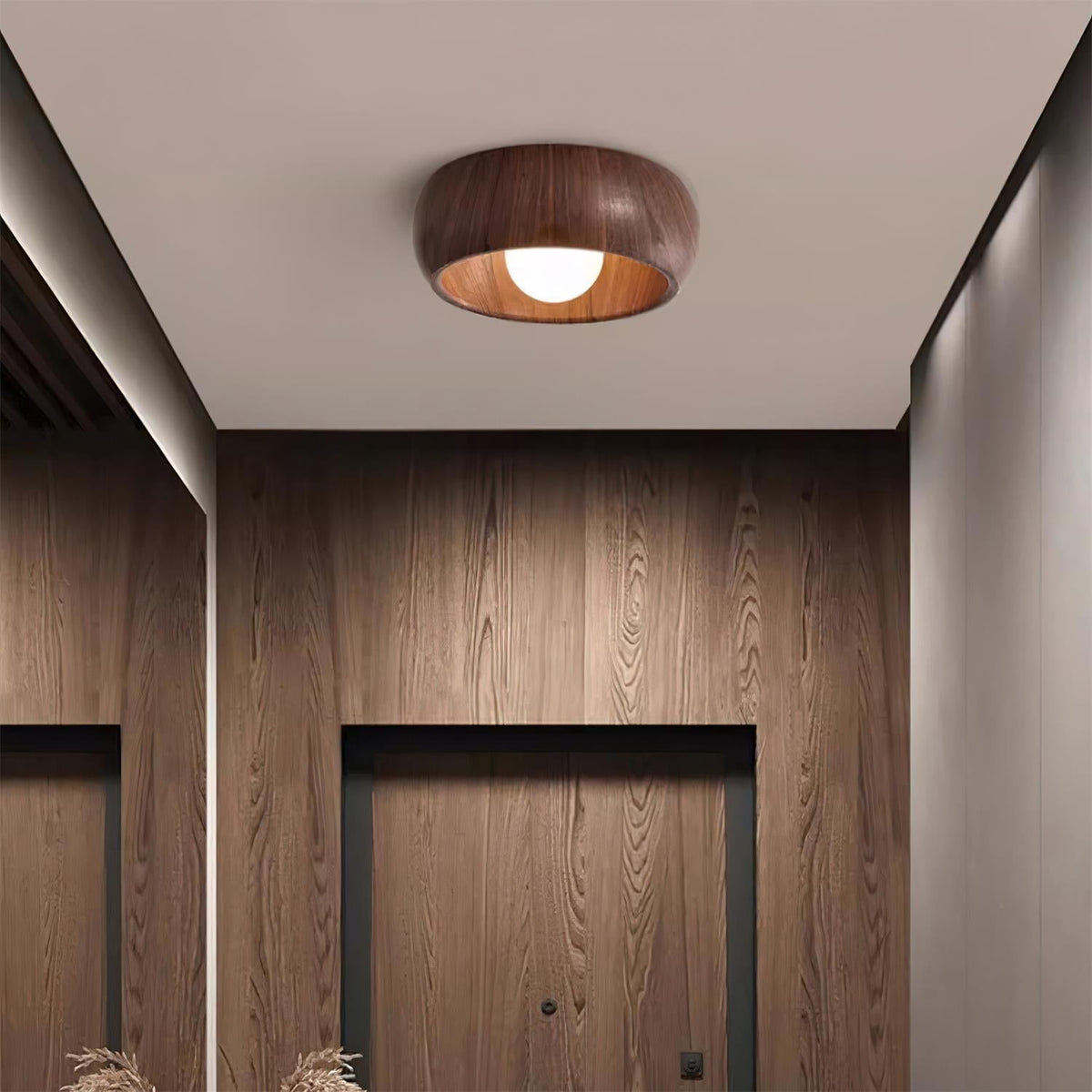 Lampada LED da soffitto rotonda in legno
