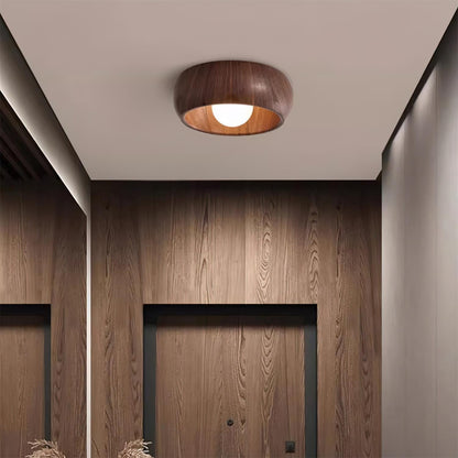 Lampada LED da soffitto rotonda in legno